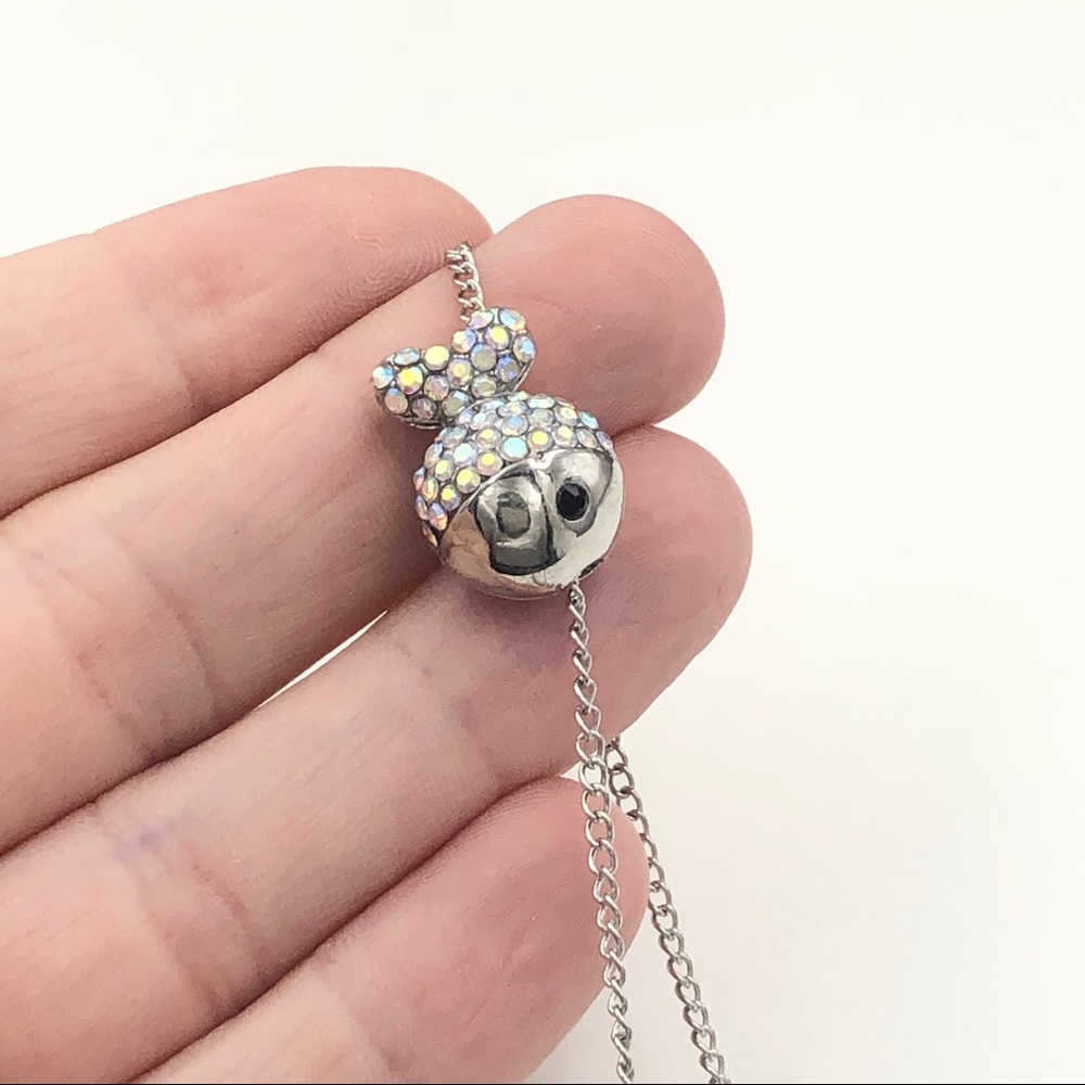 🌼 AB Iridescent Rhinestone Dainty Silver Fish Necklace - Picture 3 of 3
